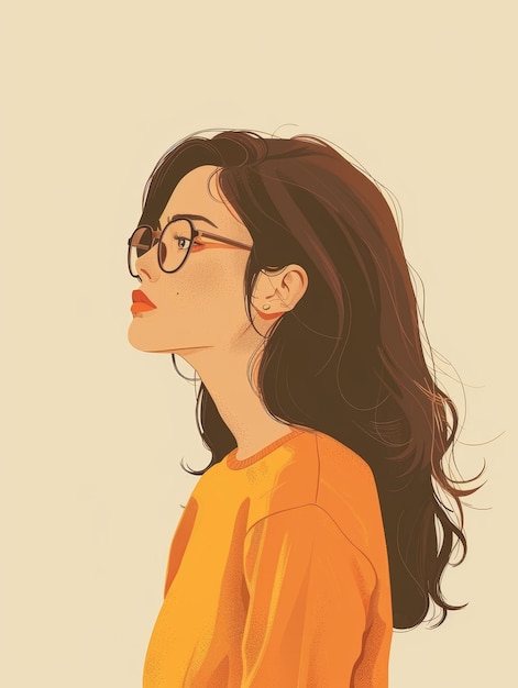 Photo aesthetic illustration of a girl with glasses on a minimalist background generative ai