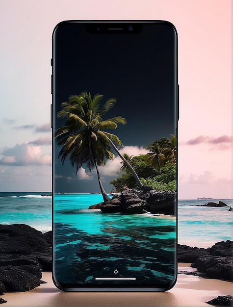 Aesthetic Island ambled batterijbesparing zwart donker neon water HD telefoon behang