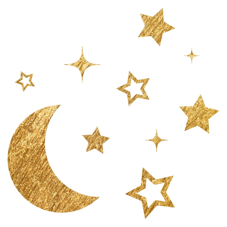 Photo aesthetic moon png sticker metallic stars in gold transparent background