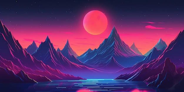 Aesthetic mountain synthwave retrowave wallpaper with a cool and vibrant neon design