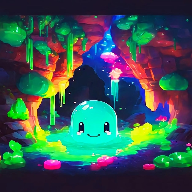 Foto aesthetic pixel glowing slime (slime luminoso estetico di pixel)