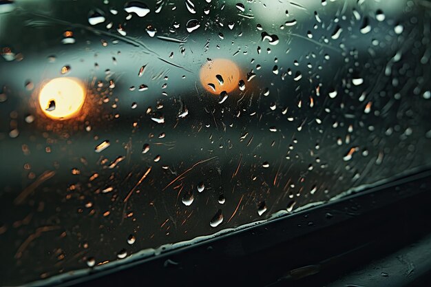 Aesthetic rain photography of rain drops on a captivating glass window of a car in rain background