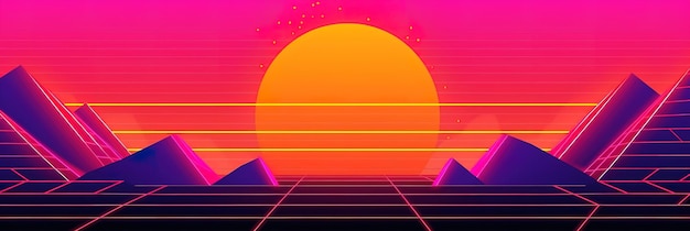 Photo aesthetic retrowave wallpaper featuring a vintage 80s illustration style and captivating orange retro design