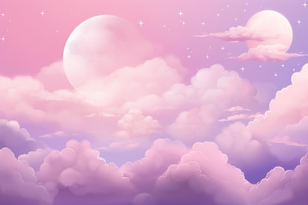 Aesthetic sky background with moon and clouds in pink