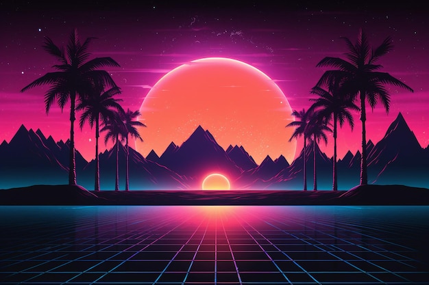 Photo aesthetic synthwave retrowave wallpaper with a cool and vibrant neon design