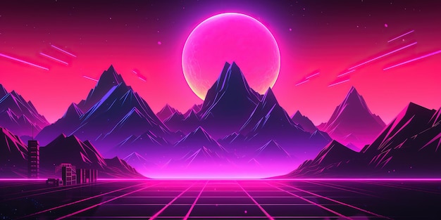 시원하고 활기찬 네온 디자인의 미적 Synthwave Retrowave 벽지