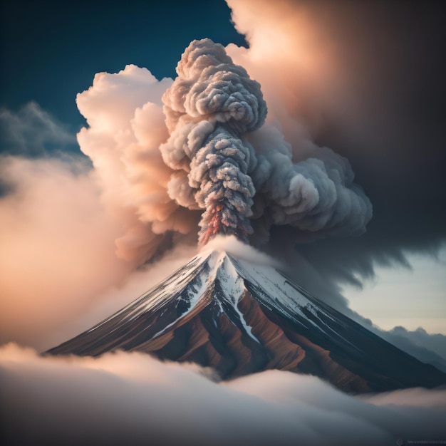 Photo aesthetic volcano in a shape of clouds