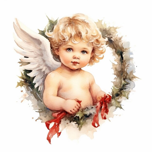 Aesthetic Watercolor Baby Cupid Illustration