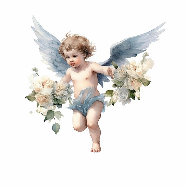 Aesthetic Watercolor Baby Cupid Illustration