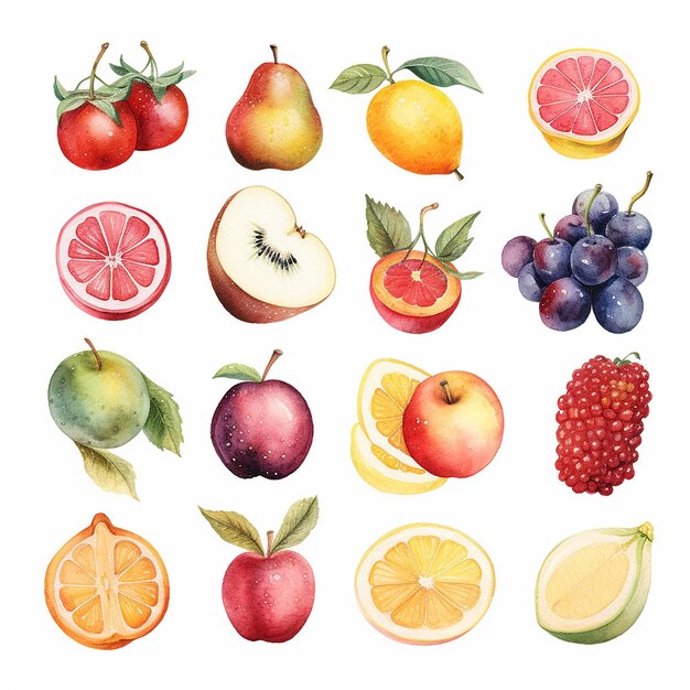 Фото Эстетическая акварельная иллюстрация с рисунком фруктов