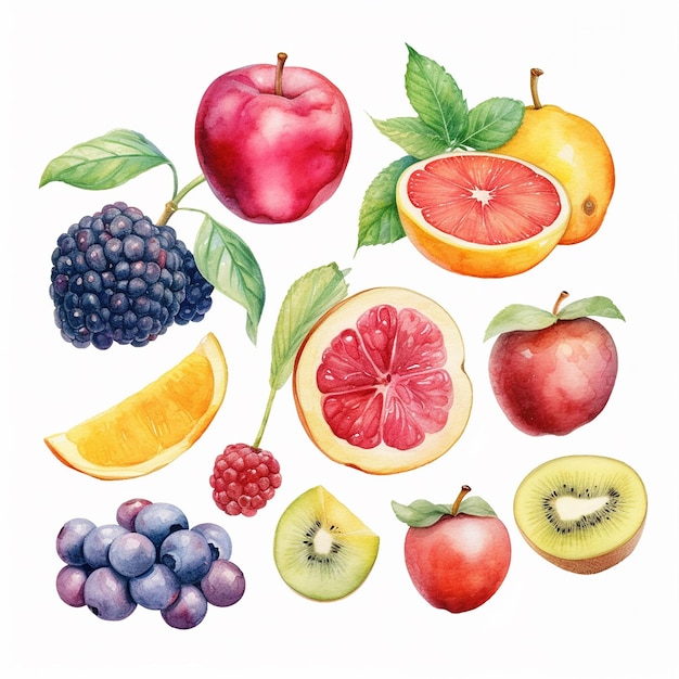 Photo aesthetic watercolor fruits pattern illustration