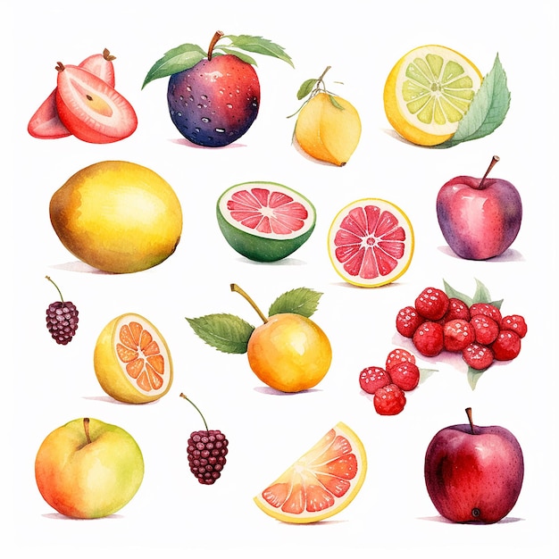 Aesthetic Watercolor Fruits Pattern Illustration