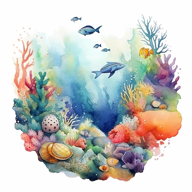 Aesthetic Watercolor Ocean Life Illustration