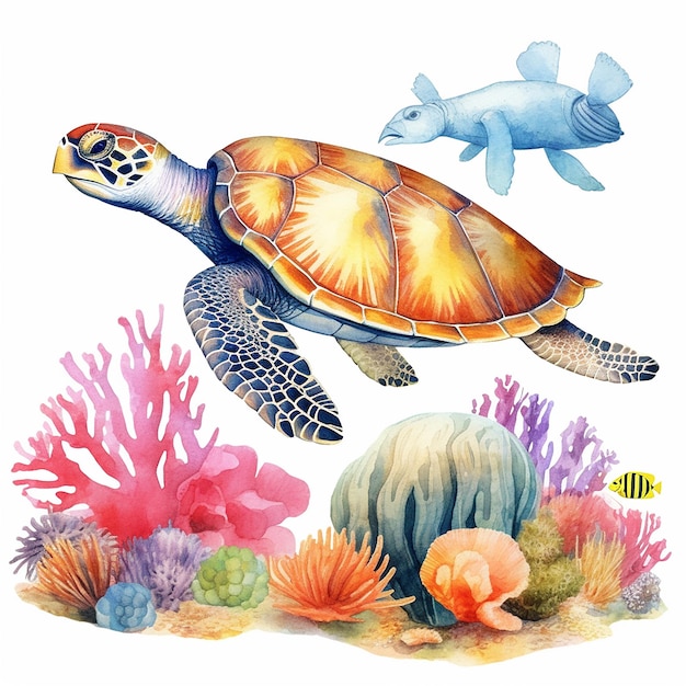 Aesthetic Watercolor Ocean Life Illustration