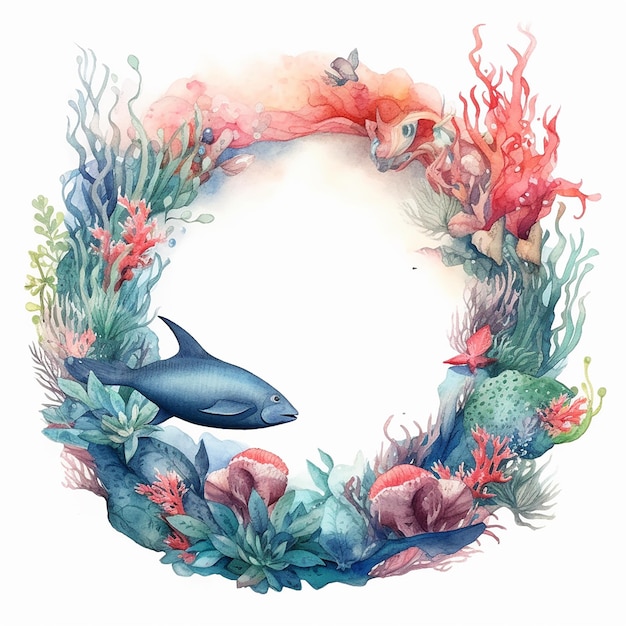 Aesthetic Watercolor Ocean Life Illustration