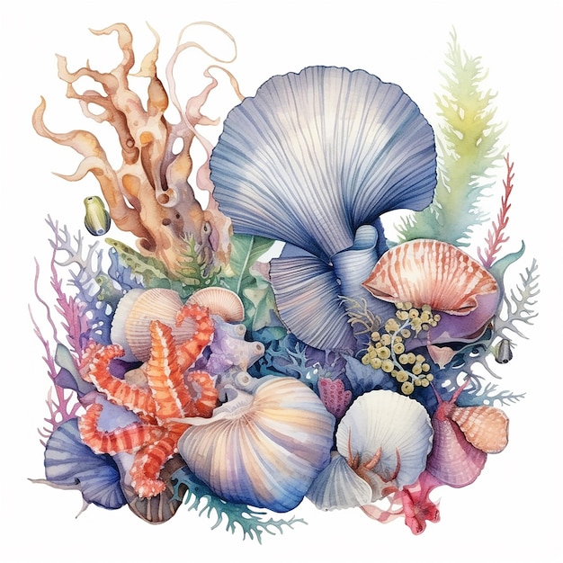 Aesthetic Watercolor Ocean Life Illustration