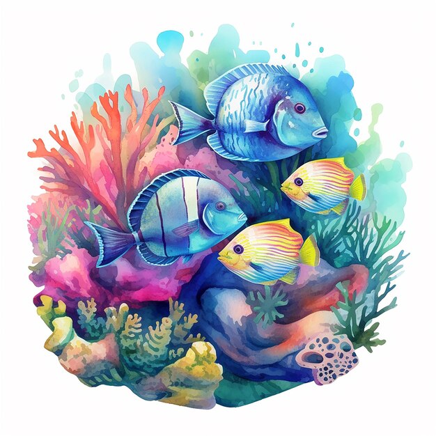 Aesthetic Watercolor Ocean Life Illustration