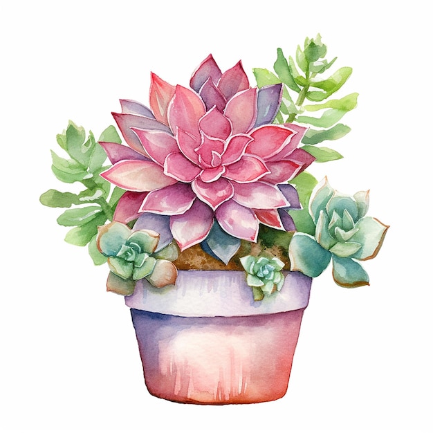 Photo aesthetic watercolor succulent plants illustration