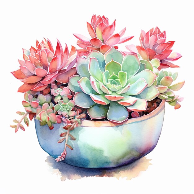 Photo aesthetic watercolor succulent plants illustration