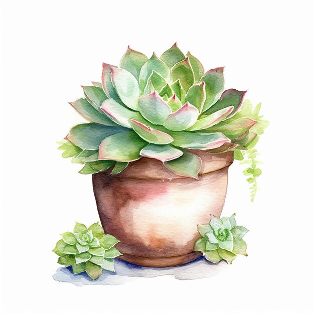 Photo aesthetic watercolor succulent plants illustration