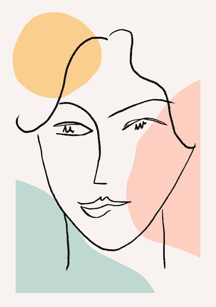 Aesthetic womans face line art minimal body woman with abstract shapes