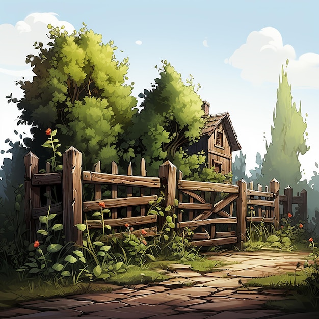 aesthetic Wood Fence in watercolor illustration