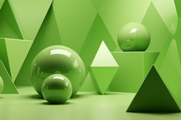 Aesthetically pleasing light green 3D geometric shapes