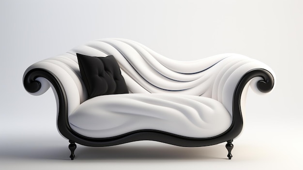 Эстетика и мастерство: черно-белый дизайнерский диван на белом фоне Генеративный ИИ