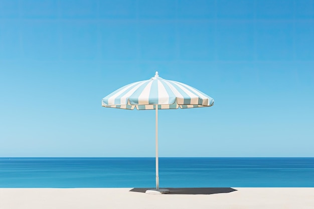 The aesthetics of a summer vacation are captured in a composition of a striped beach umbrella agains