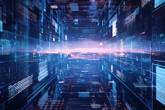 Afbeelding Digitale gegevensverbindingen afgebeeld in futuristische cyberspace met hoge snelheid overdracht
