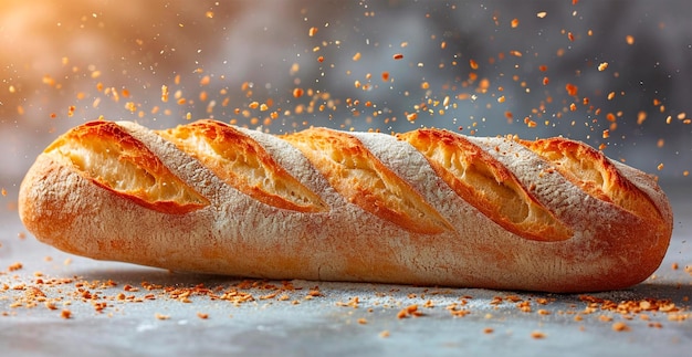 Afbeelding gegenereerd door de kunstmatige intelligentie van Frans baguettebrood en meelproduct