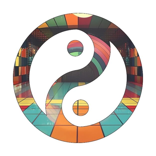 Afbeelding icoon yin yang Geometrische 70's achtergrond Oude stijl