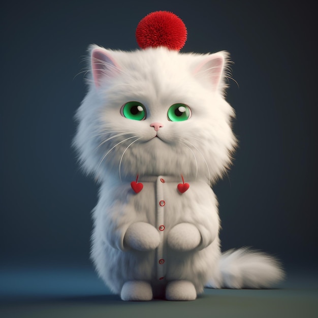 afbeelding in pixar-stijl van een pluizige witte ragdoll-kat