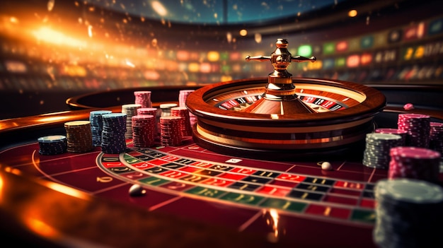 Afbeelding met hoog contrast van casino roulette in beweging Generatieve AI