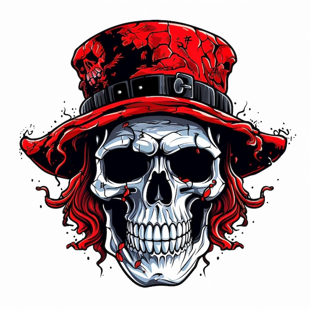 afbeelding rokende schedel met emmerhoed rood zwart ontwerp voor t-shirt mok hoesje