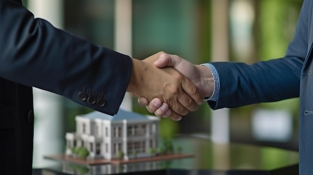 Afbeelding toont twee architecten die elkaar de hand schudden terwijl ze een deal sluiten GENERATE AI
