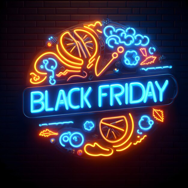 Afbeelding van 3D Black Friday Neon Blue en Orange Lights Tekst