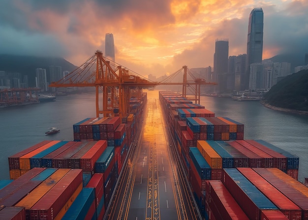 Afbeelding van containers in de commerciële haven Verschillende hubhavens vervoerden gedurende het jaar meer dan 240 miljoen ton vracht