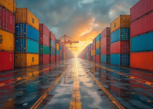 Afbeelding van Containers in de haven van een commerciële haven Verschillende hubhavens die meer dan 240 miljoen ton vracht per jaar vervoeren