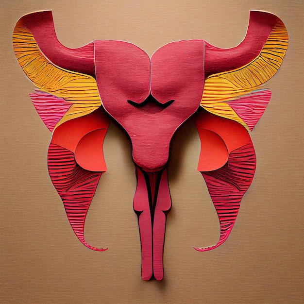 Afbeelding van de baarmoeder. Reageerbuisbevruchting. Collage van het vrouwelijke voortplantingsorgaan gemaakt met papier gesneden