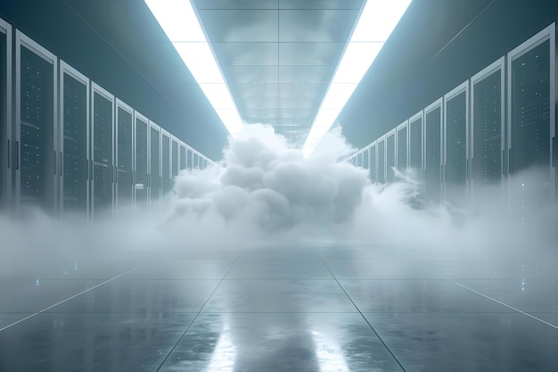 Afbeelding van de cloudinfrastructuur die de integratie van rekenmiddelen zoals servers, opslag en databases voor schaalbare on-demand toegang toont Concept Cloud Computing Infrastructure Integration