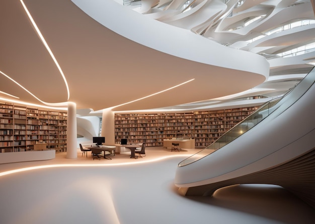 Afbeelding van de futuristische interieurarchitectuur van de bibliotheek