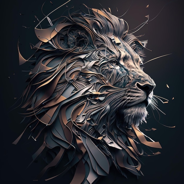 Afbeelding van de kop van een mannelijke leeuw op een donkere achtergrond Dieren in het wild Dieren Illustratie generatieve AI