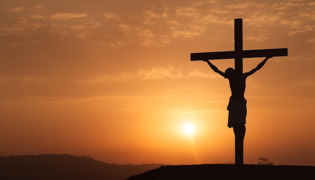 Foto afbeelding van de kruisiging in de heilige week silhouet van christus op het kruis op goede vrijdag