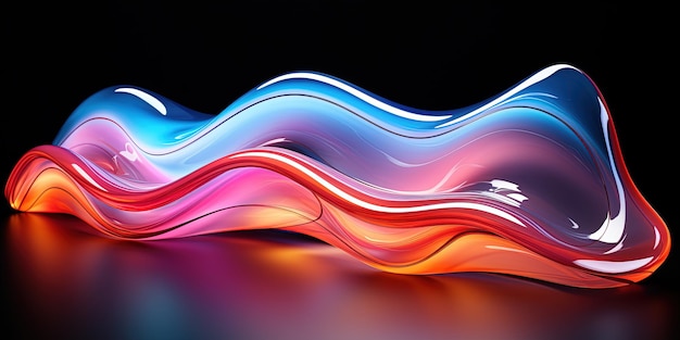 Foto afbeelding van een abstract holografisch vorm vloeibaar iridescent neon gebogen golf luxe behang