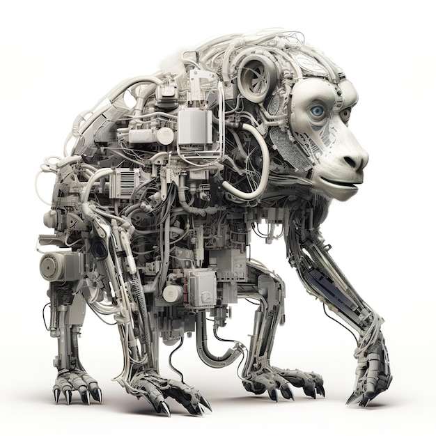 Afbeelding van een baviaanaap die een futuristische machine is van de toekomstige wereld Wildlife Animals Illustration Genative AI