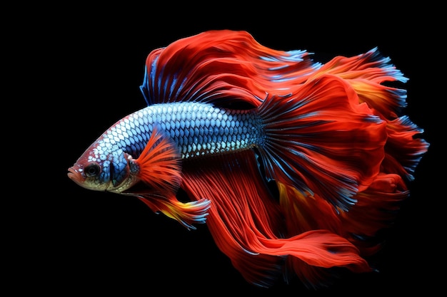 Afbeelding van een bettavis met kleurrijke op zwarte achtergrond Vissen Huisdieren