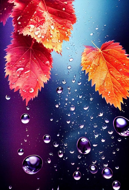 Afbeelding van een blad en waterdruppels op venster generatieve ai