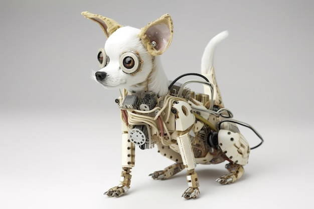 Afbeelding van een chihuahua die is omgebouwd tot een robot op een witte achtergrond Pet Animal Illustration Generative AI