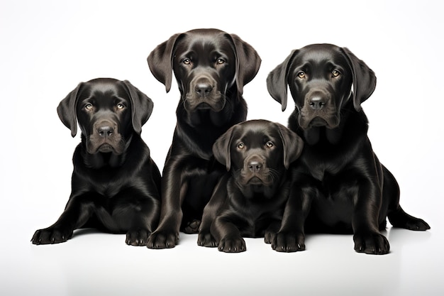 Afbeelding van een familiegroep labradors op een witte achtergrond Huisdierenillustratie Generatieve AI